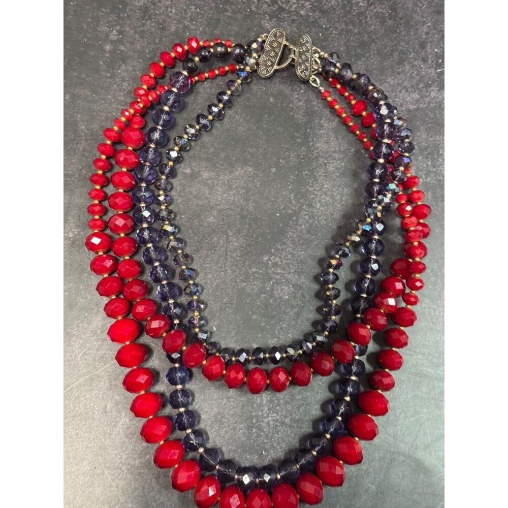 Vintage Red Purple Czech Glass Beaded Sterling Silver Necklace and Bracelet - Picture 6 of 8
